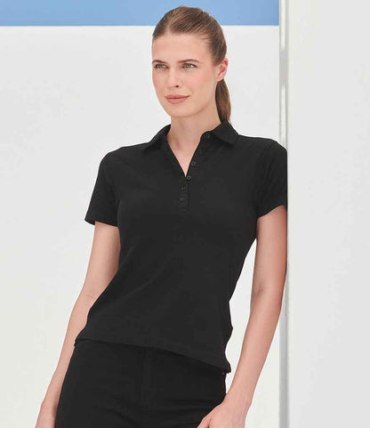 SF Clothing Ladies Stretch Piqué Polo Shirt SK42 in Black – model