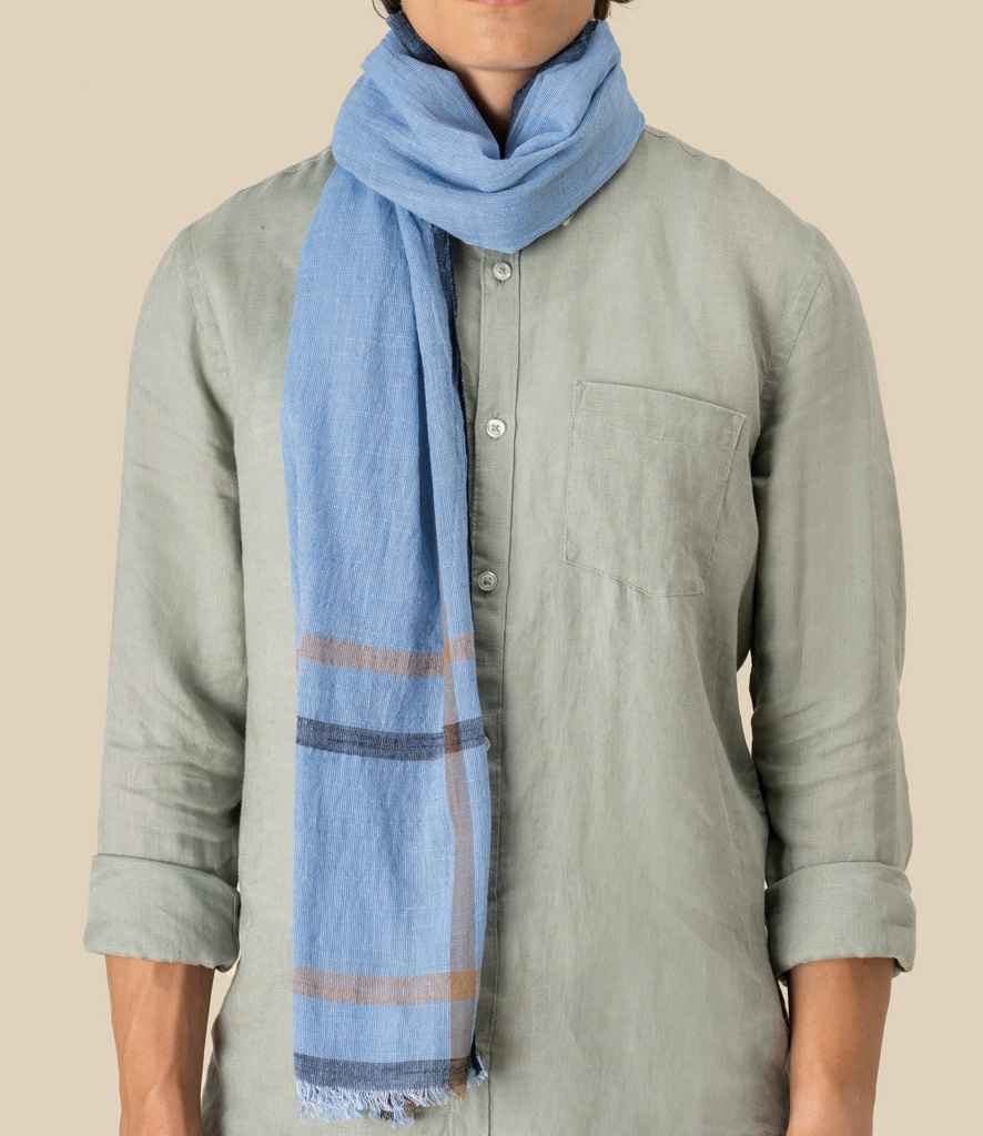 Spasso Blue Double Striped Scarf - SP146