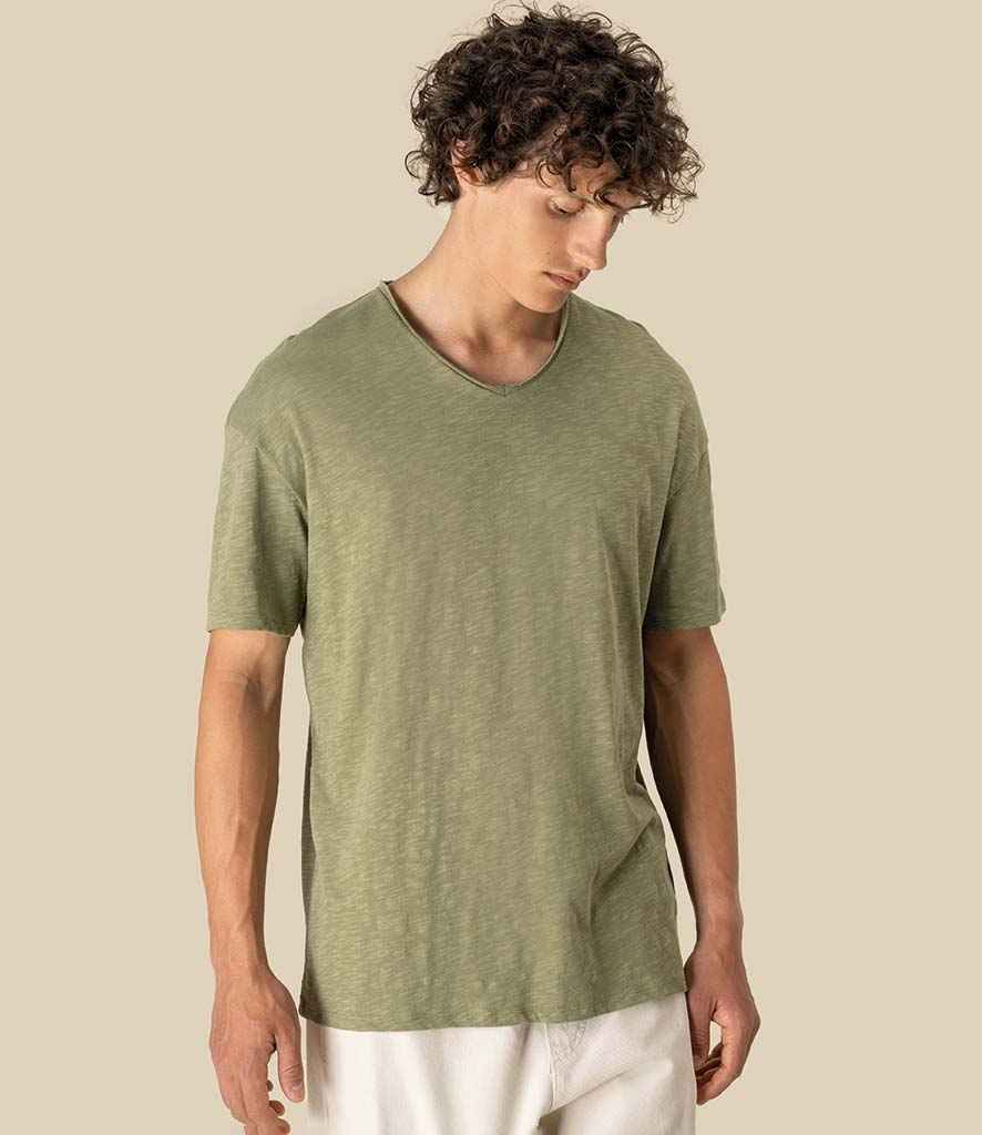 Spasso Drop Shoulder Raw Edge Collar Slub T-Shirt - SP303