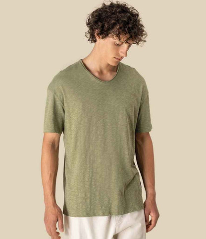 Spasso Drop Shoulder Raw Edge Collar Slub T-Shirt - SP303