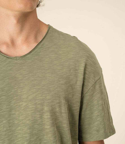 Spasso Drop Shoulder Raw Edge Collar Slub T-Shirt - SP303