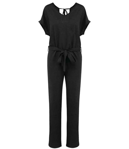 Spasso Ladies Short Sleeve Linen Knit Jumpsuit SP5004 in Black – front