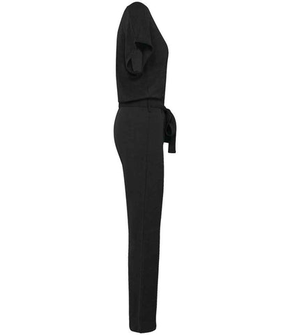 Spasso Ladies Short Sleeve Linen Knit Jumpsuit SP5004 in Black – side