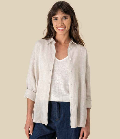 Spasso Ladies Long Sleeve Oversized Linen Shirt - SP501