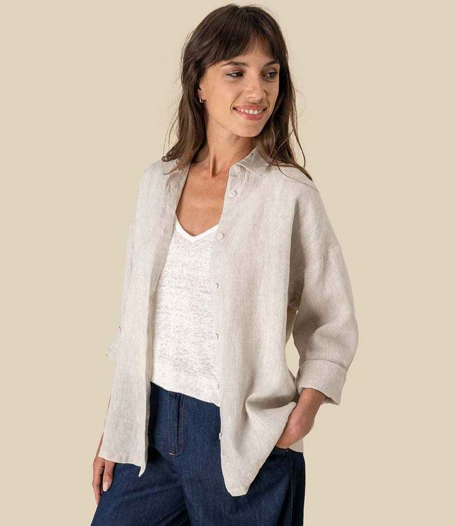 Spasso Ladies Long Sleeve Oversized Linen Shirt - SP501