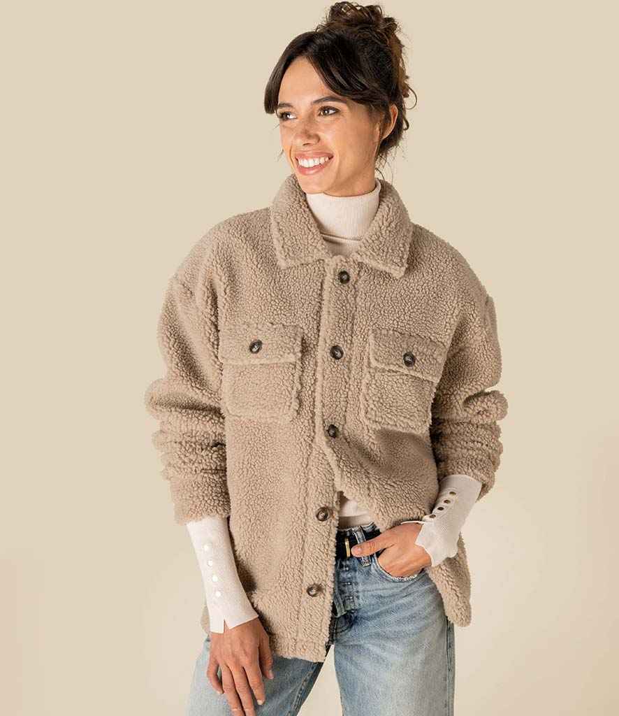 Spasso Unisex Sherpa Drop Shoulder Overshirt - SP508