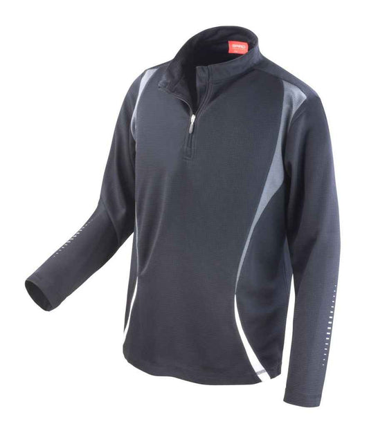 Spiro Unisex Zip Neck Trial Training Top SR178M in Black/Grey/White – front