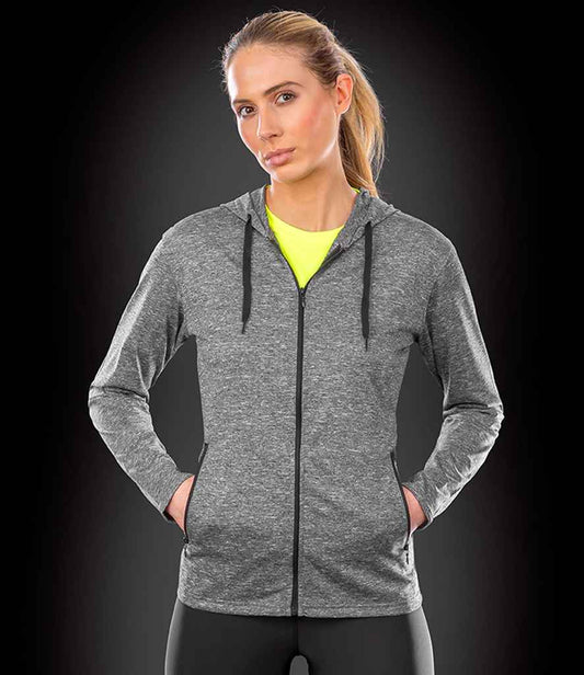 Spiro Ladies Hooded T-Shirt Jacket SR277F in Marl Grey – model